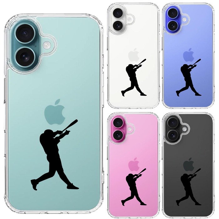 iPhone16 ケース クリア 野球 バッター スマホケース 側面ソフト 背面ハード ハイブリッド -1