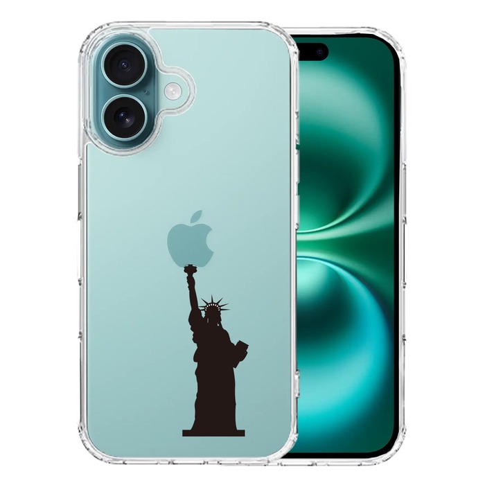 iPhone16 ケース クリア 自由の女神 スマホケース 側面ソフト 背面ハード ハイブリッド -0