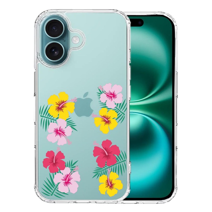iPhone16 ケース クリア ハワイ 花 フラワー フローラル 花柄 スマホケース 側面ソフト 背面ハード ハイブリッド -0