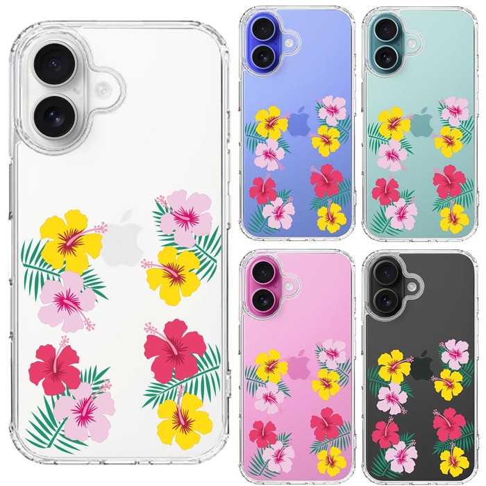 iPhone16 ケース クリア ハワイ 花 フラワー フローラル 花柄 スマホケース 側面ソフト 背面ハード ハイブリッド -1