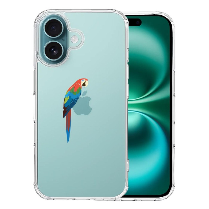 iPhone16 ケース クリア アカコンゴウ インコ スマホケース 側面ソフト 背面ハード ハイブリッド -0