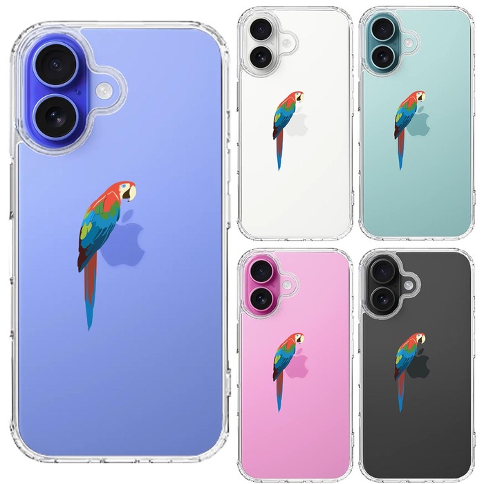 iPhone16 ケース クリア アカコンゴウ インコ スマホケース 側面ソフト 背面ハード ハイブリッド -1