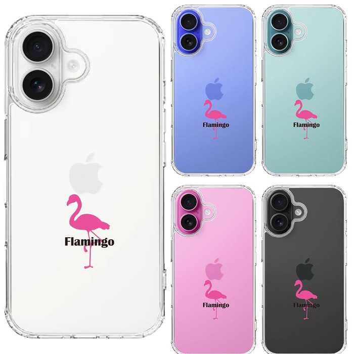 iPhone16 ケース クリア フラミンゴ スマホケース 側面ソフト 背面ハード ハイブリッド -1