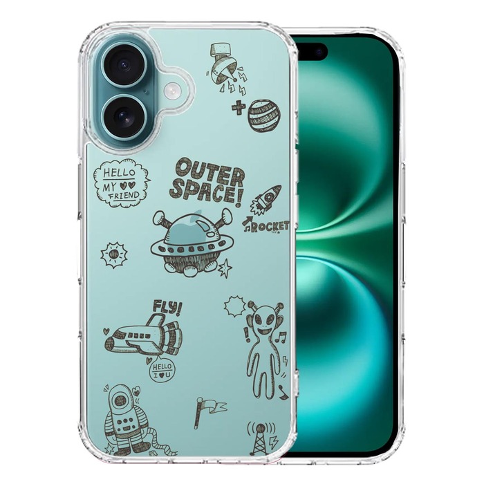 iPhone16 ケース クリア UFO 宇宙人 スマホケース 側面ソフト 背面ハード ハイブリッド -0
