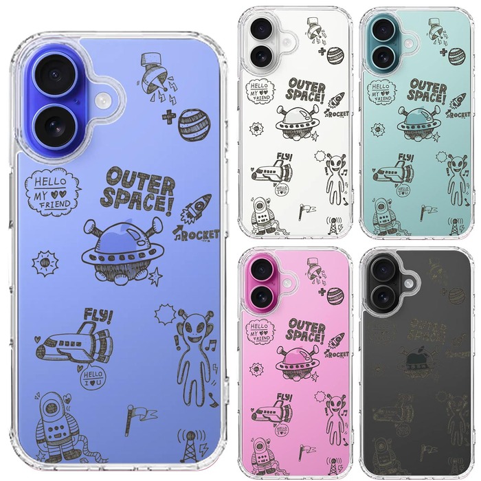 iPhone16 ケース クリア UFO 宇宙人 スマホケース 側面ソフト 背面ハード ハイブリッド -1
