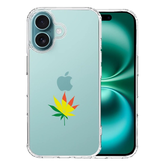 iPhone16 ケース クリア ガンジャ 平和 マーク スマホケース 側面ソフト 背面ハード ハイブリッド -0