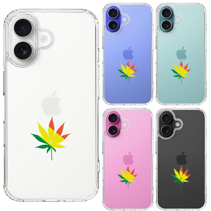 iPhone16 ケース クリア ガンジャ 平和 マーク スマホケース 側面ソフト 背面ハード ハイブリッド -1