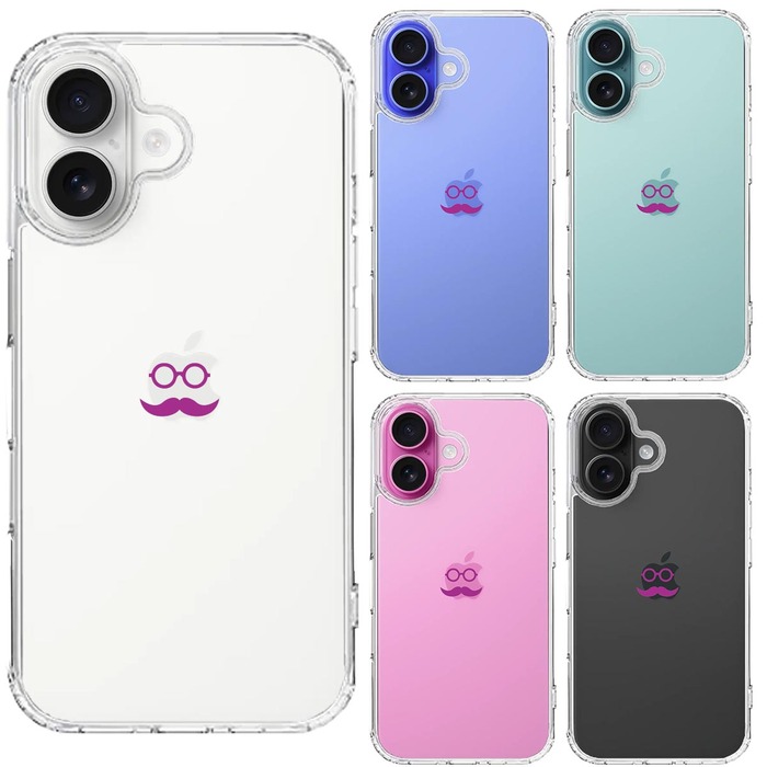iPhone16 ケース クリア 髭 メガネ スマホケース 側面ソフト 背面ハード ハイブリッド -1