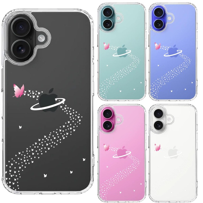 iPhone16 ケース クリア 蝶 チョウ 蝶々 天の川 スマホケース 側面ソフト 背面ハード ハイブリッド -1
