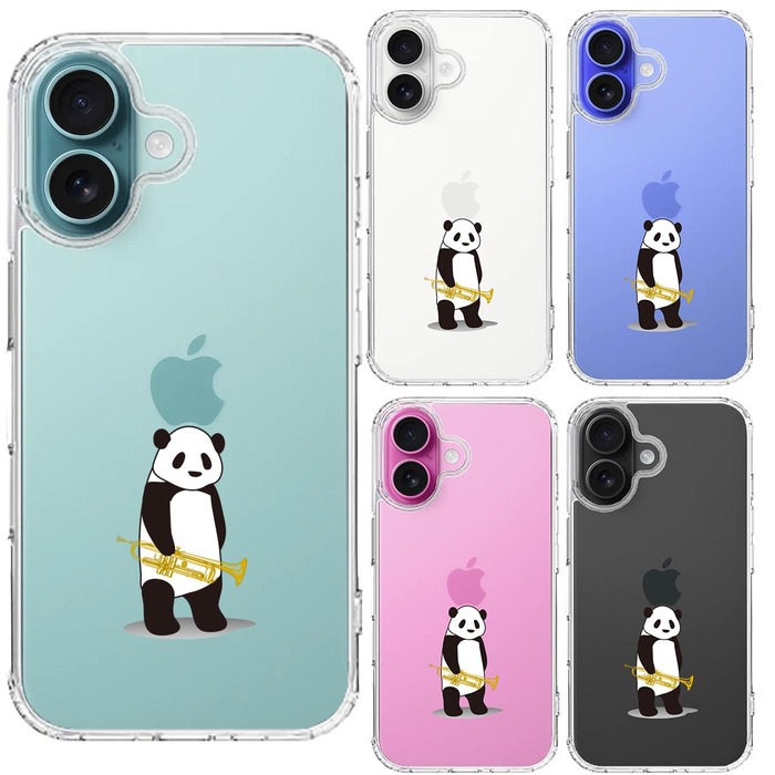 iPhone16 ケース クリア トランペット パンダ スマホケース 側面ソフト 背面ハード ハイブリッド -1