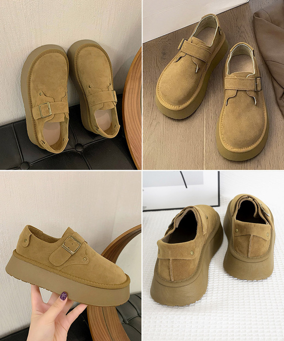 モカシンシューズ 厚底スエード調パンプス-2