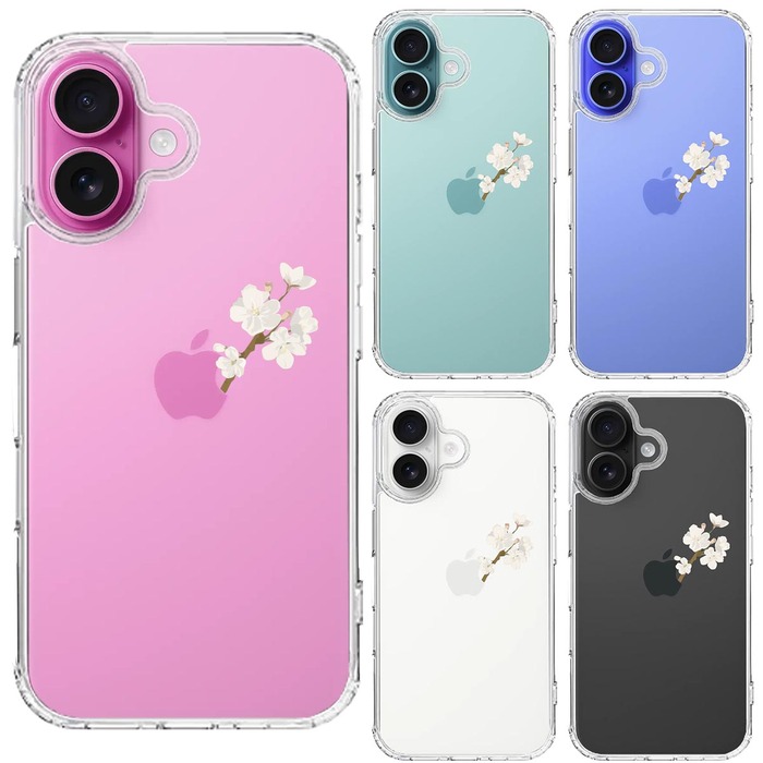 iPhone16 ケース クリア りんご に 桜 スマホケース 側面ソフト 背面ハード ハイブリッド -1