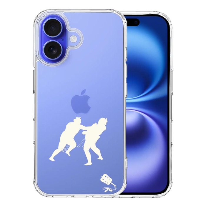 iPhone16 ケース クリア 相撲 おすもう 突き出し 白 スマホケース 側面ソフト 背面ハード ハイブリッド -0
