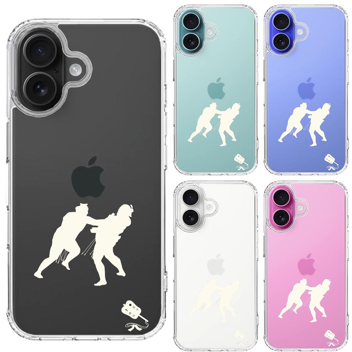 iPhone16 ケース クリア 相撲 おすもう 突き出し 白 スマホケース 側面ソフト 背面ハード ハイブリッド -1