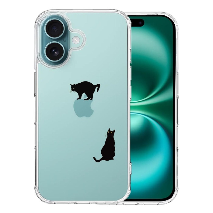 iPhone16 ケース クリア 猫 りんご制覇 いいな スマホケース 側面ソフト 背面ハード ハイブリッド -0