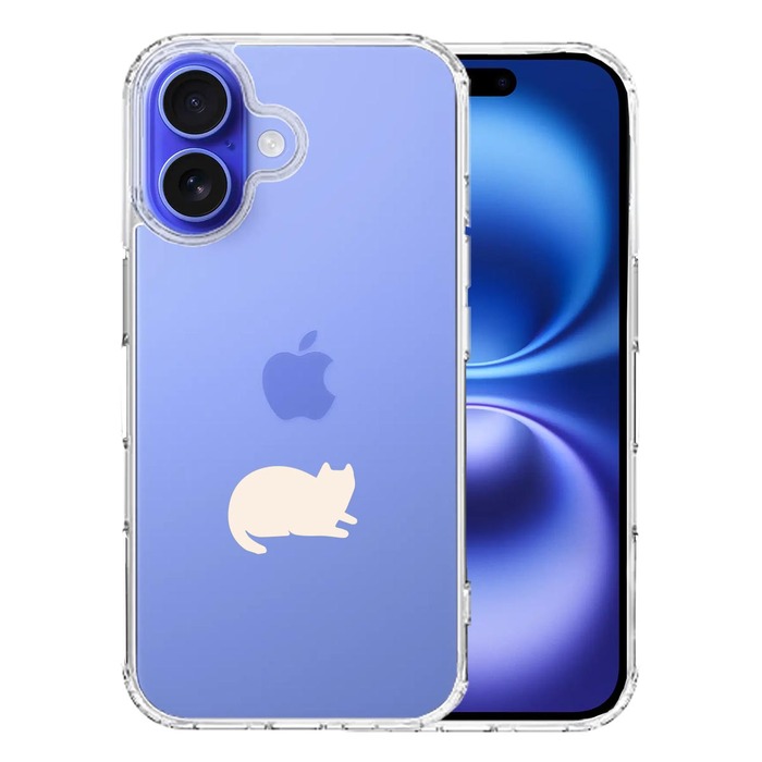 iPhone16 ケース クリア にゃんこ 伏せ ホワイト スマホケース 側面ソフト 背面ハード ハイブリッド -0
