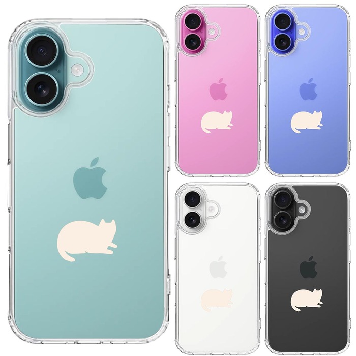 iPhone16 ケース クリア にゃんこ 伏せ ホワイト スマホケース 側面ソフト 背面ハード ハイブリッド -1