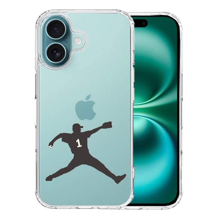 iPhone16 ケース クリア 野球 ピッチャー 背中 スマホケース 側面ソフト 背面ハード ハイブリッド -0