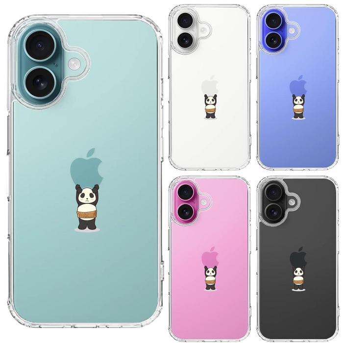 iPhone16 ケース クリア パンダ アップル 重量挙げ 腹巻 スマホケース 側面ソフト 背面ハード ハイブリッド -1