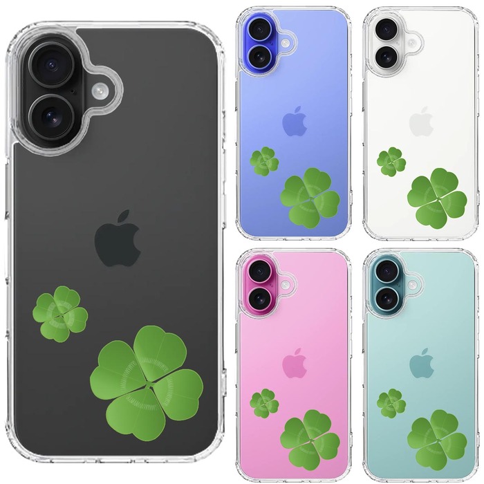 iPhone16 case clear .. four leaf. clover smartphone case side soft the back side hard hybrid -1