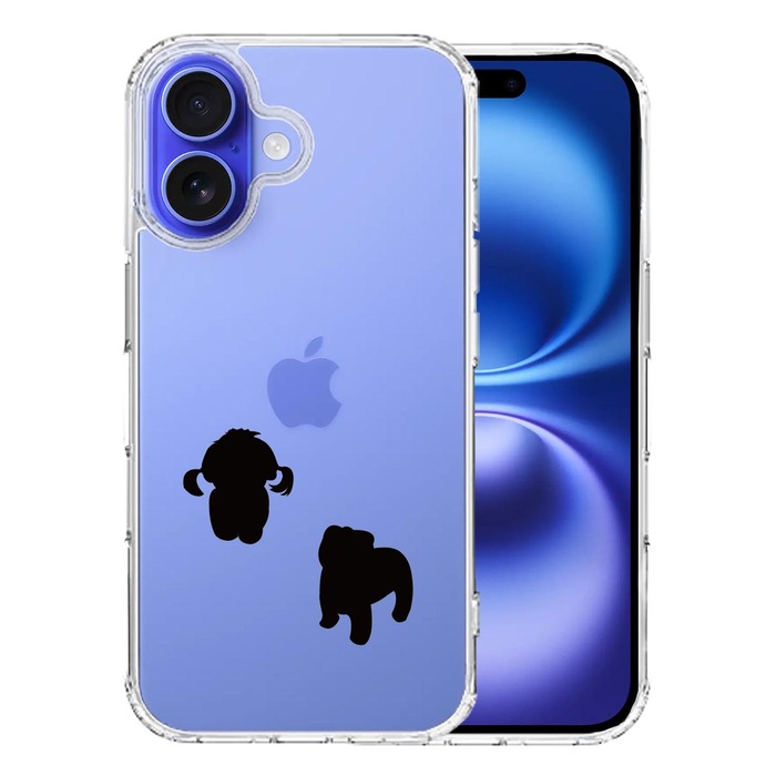 iPhone16 ケース クリア 子犬シルエット パピー ブラック スマホケース 側面ソフト 背面ハード ハイブリッド -0