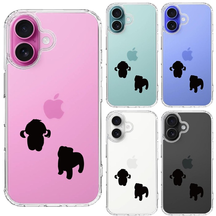 iPhone16 ケース クリア 子犬シルエット パピー ブラック スマホケース 側面ソフト 背面ハード ハイブリッド -1
