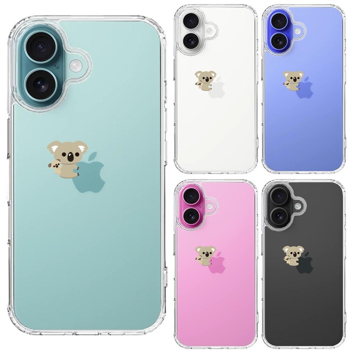 iPhone16 ケース クリア コアラ 親子 おんぶ スマホケース 側面ソフト 背面ハード ハイブリッド -1