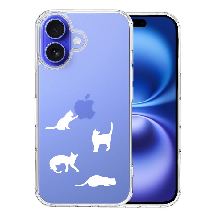 iPhone16 ケース クリア 陽だまりのにゃんこ ねこ 猫 ホワイト スマホケース 側面ソフト 背面ハード ハイブリッド -0