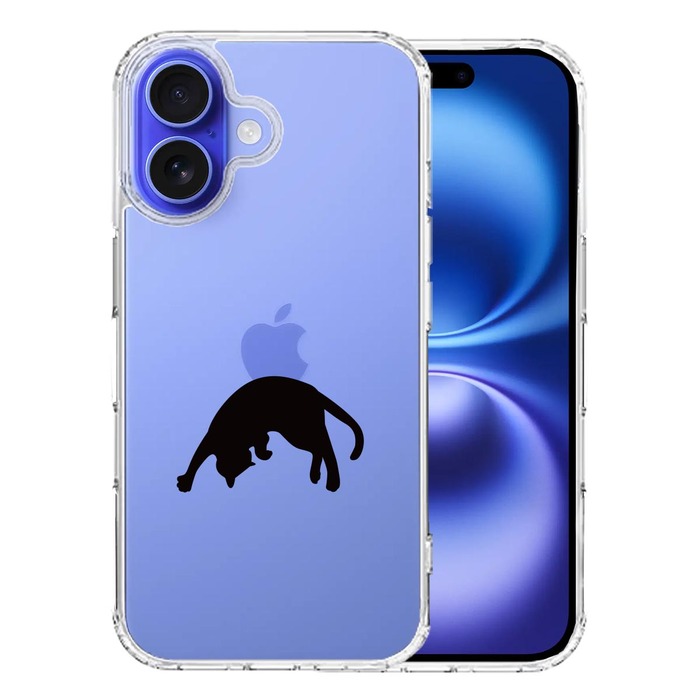 iPhone16 ケース クリア ねこ 猫 リンゴを乗せてみる スマホケース 側面ソフト 背面ハード ハイブリッド -0