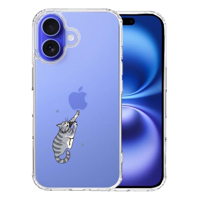 iPhone16 ケース クリア にゃんこ 猫 ねこ しましま スマホケース 側面ソフト 背面ハード ハイブリッド -0