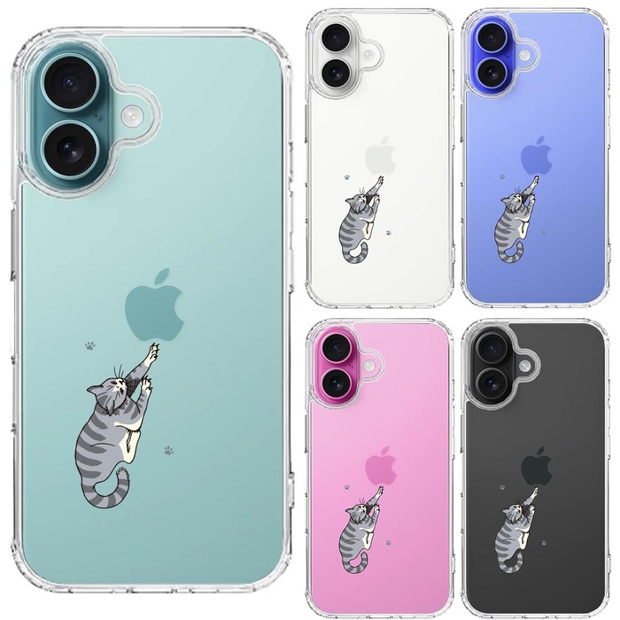 iPhone16 ケース クリア にゃんこ 猫 ねこ しましま スマホケース 側面ソフト 背面ハード ハイブリッド -1