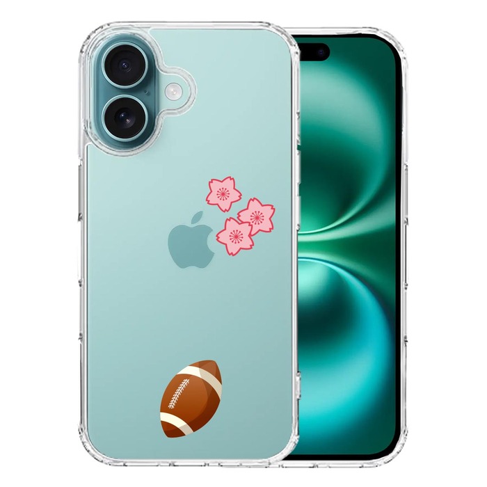 iPhone16 ケース クリア ラグビー 桜 さくら スマホケース 側面ソフト 背面ハード ハイブリッド -0