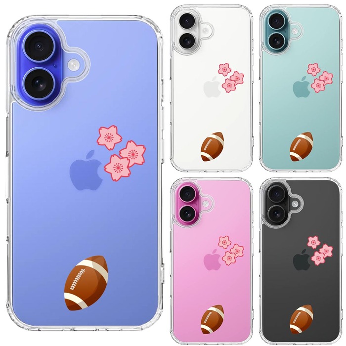 iPhone16 ケース クリア ラグビー 桜 さくら スマホケース 側面ソフト 背面ハード ハイブリッド -1