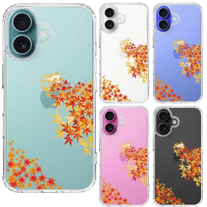 iPhone16 ケース クリア 季節 紅葉 もみじ 秋 スマホケース 側面ソフト 背面ハード ハイブリッド -1