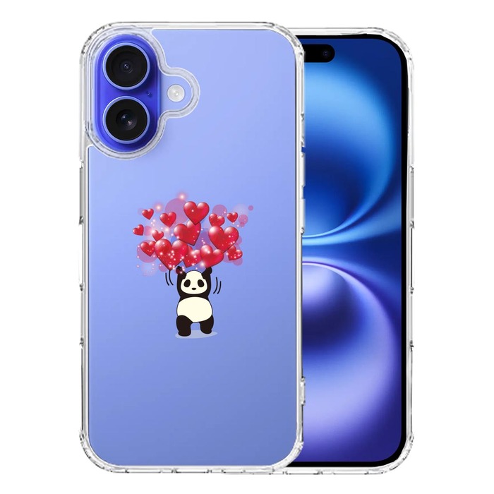 iPhone16 ケース クリア パンダ ハート いっぱい 重量挙げ 努力感 スマホケース 側面ソフト 背面ハード ハイブリッド -0