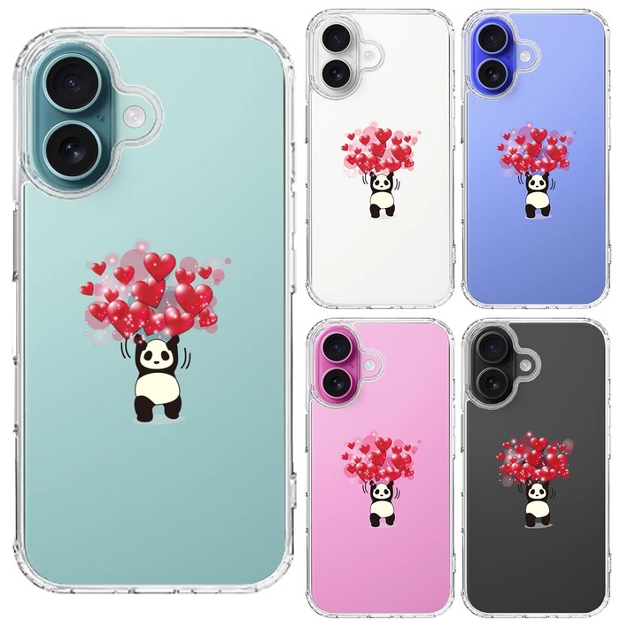 iPhone16 ケース クリア パンダ ハート いっぱい 重量挙げ 努力感 スマホケース 側面ソフト 背面ハード ハイブリッド -1