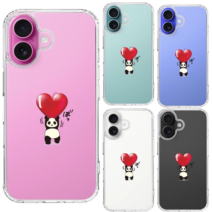 iPhone16 ケース クリア パンダ ハート 重量挙げ 努力感 スマホケース 側面ソフト 背面ハード ハイブリッド -1