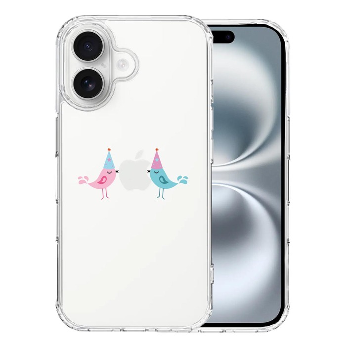 iPhone16 ケース クリア 可愛い 鳥 カップル スマホケース 側面ソフト 背面ハード ハイブリッド -0