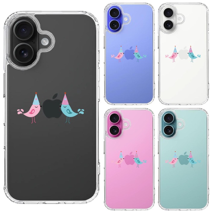 iPhone16 ケース クリア 可愛い 鳥 カップル スマホケース 側面ソフト 背面ハード ハイブリッド -1