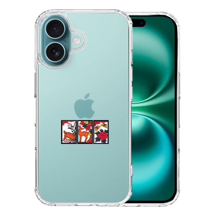 iPhone16 ケース クリア 花札 猪鹿蝶 スマホケース 側面ソフト 背面ハード ハイブリッド -0