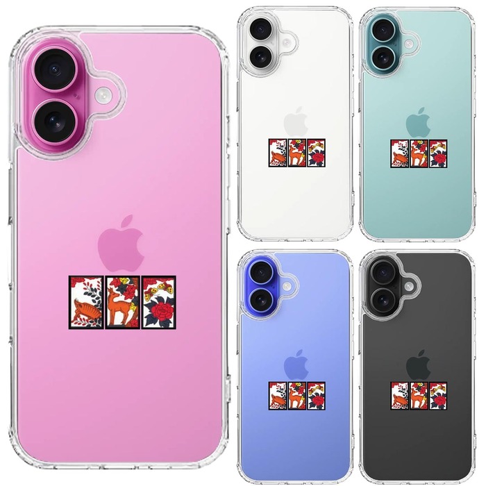 iPhone16 ケース クリア 花札 猪鹿蝶 スマホケース 側面ソフト 背面ハード ハイブリッド -1