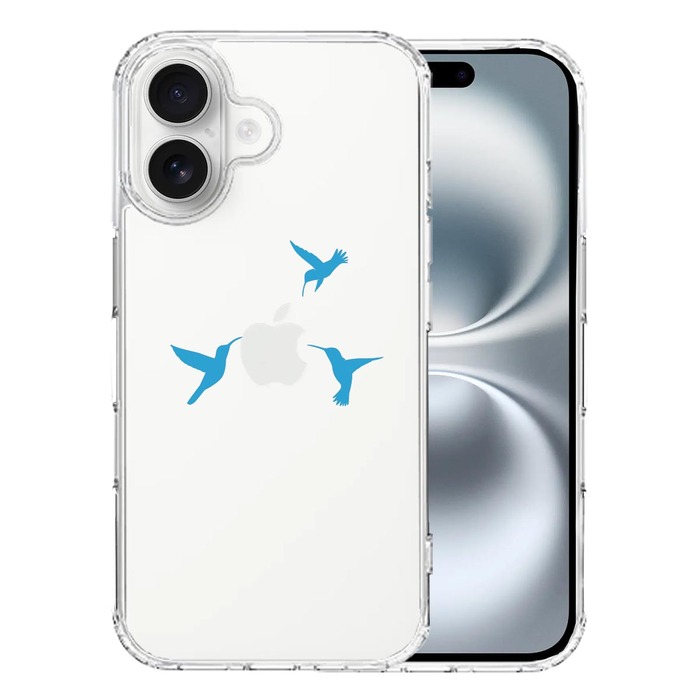 iPhone16 ケース クリア ハチドリ ブルー スマホケース 側面ソフト 背面ハード ハイブリッド -0