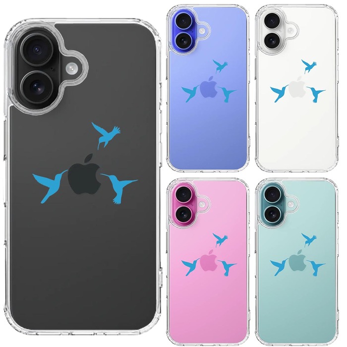 iPhone16 ケース クリア ハチドリ ブルー スマホケース 側面ソフト 背面ハード ハイブリッド -1