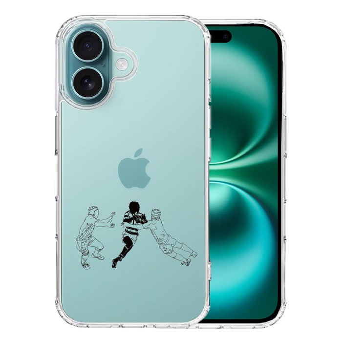 iPhone16 ケース クリア ラグビー バックス突破 スマホケース 側面ソフト 背面ハード ハイブリッド -0