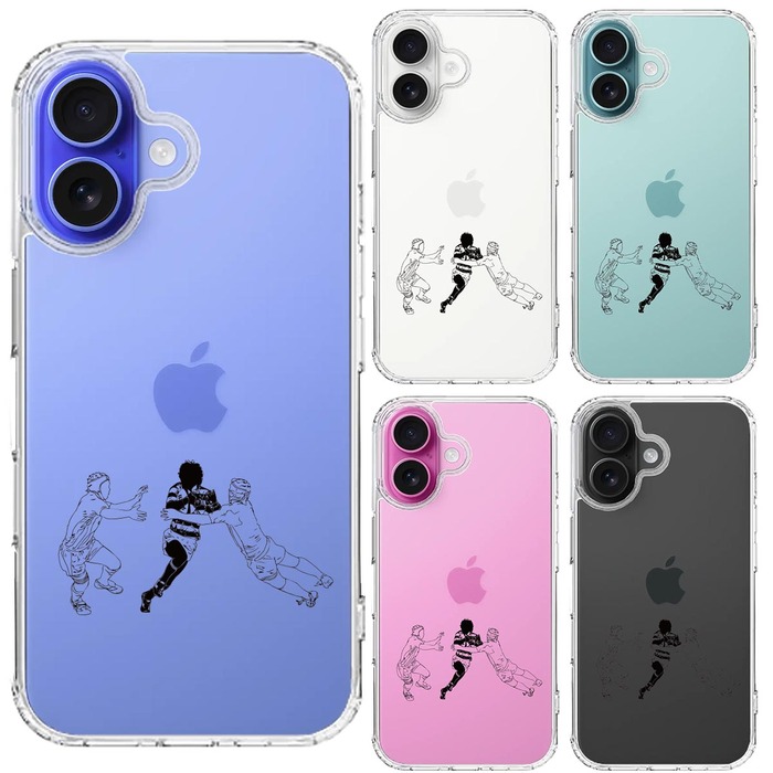 iPhone16 ケース クリア ラグビー バックス突破 スマホケース 側面ソフト 背面ハード ハイブリッド -1