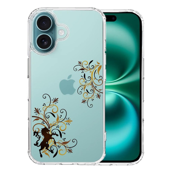 iPhone16 ケース クリア フローラル ユニコーン ブラウン スマホケース 側面ソフト 背面ハード ハイブリッド -0