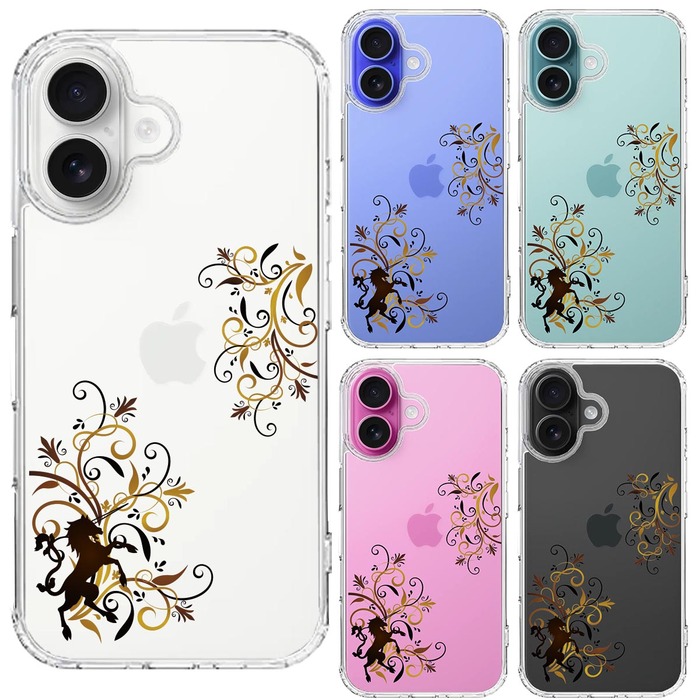 iPhone16 ケース クリア フローラル ユニコーン ブラウン スマホケース 側面ソフト 背面ハード ハイブリッド -1