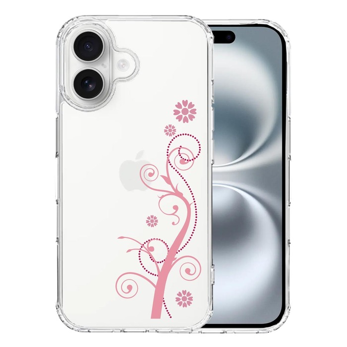 iPhone16 ケース クリア フローラル つる模様 ピンク スマホケース 側面ソフト 背面ハード ハイブリッド -0