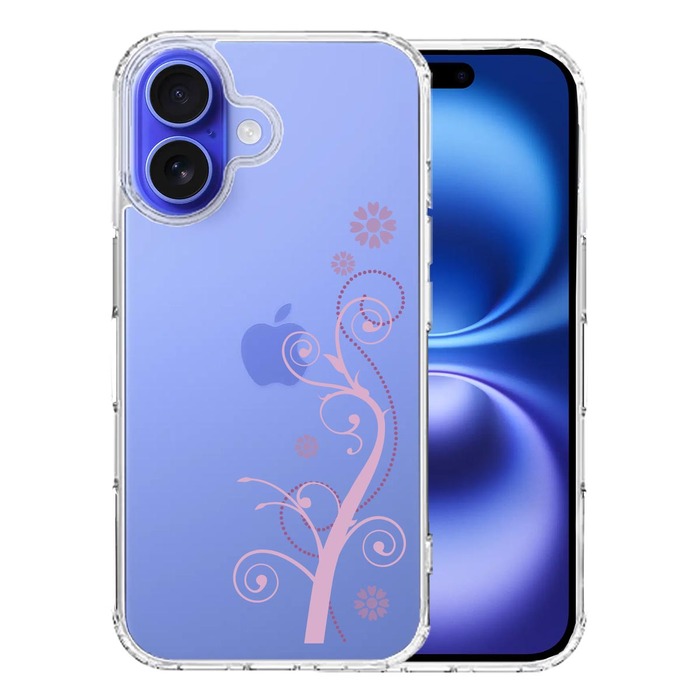 iPhone16 ケース クリア フローラル つる模様 パープル スマホケース 側面ソフト 背面ハード ハイブリッド -0