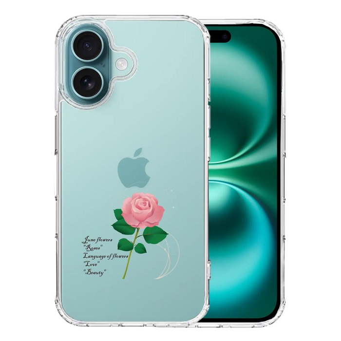 iPhone16 ケース クリア 一輪花 6月 薔薇 バラ スマホケース 側面ソフト 背面ハード ハイブリッド -0